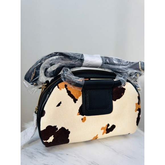 Hobo Sheila Small Mini Cow Print Hair On Leather Satchel, Black/Brown, NWT - Picture 11 of 11